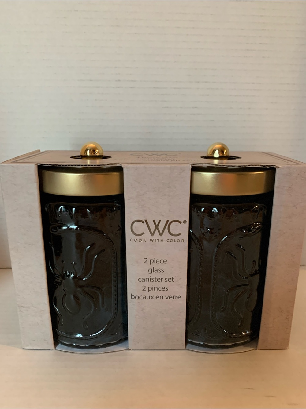 CWC 2 Piece Glass Canister Set Halloween With Spider, Skulls and Snake